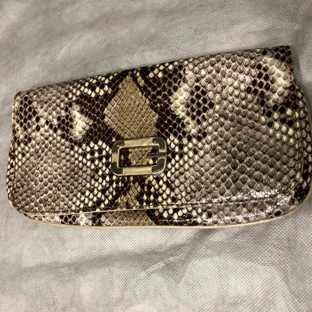 Guess snakeskin print clutch